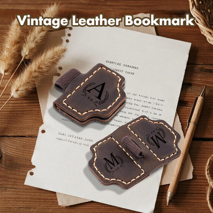 Custom Bygone Mark Bookmark with Pen Holder, 26 Letters Name Initial Personalized Magnetic Leather Bookmark, Gifts for Book Lovers, Readers, Travelers, Leather Book Marks (Wine Red, I)