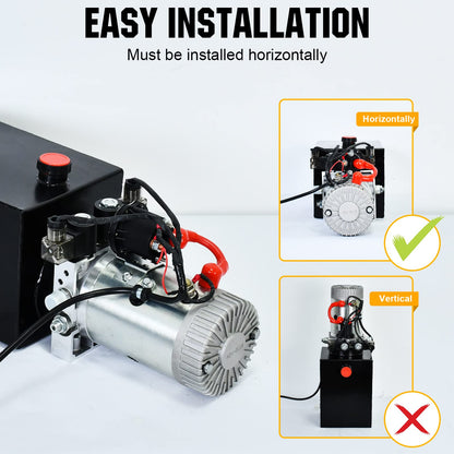 DC HOUSE Hydraulic Power Unit 15 Quart Double Acting Hydraulic Pump DC 12V Power Unit Metal Reservoir for Dump Trailer Car Lifting