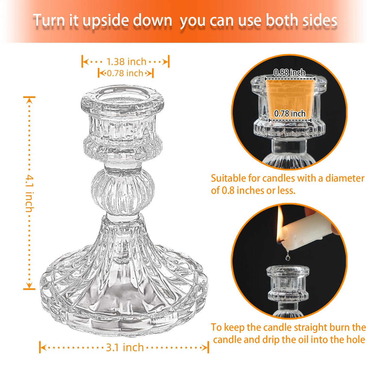 ECHFSM Glass Candlestick Holder,Striped Taper Candle Holders,Set of 6 Candle Stand for Table Centerpieces, Home Decor,Weddings,Festival and Parties (Clear Stripe Pattern)