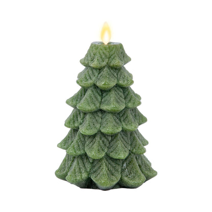 Luminara Flameless LED Candle - Christmas Tree Design with Glitter, Snow Finish, Battery-Operated, Flickering Flame, Timer & Remote - 4.7 x 6.5 - Green