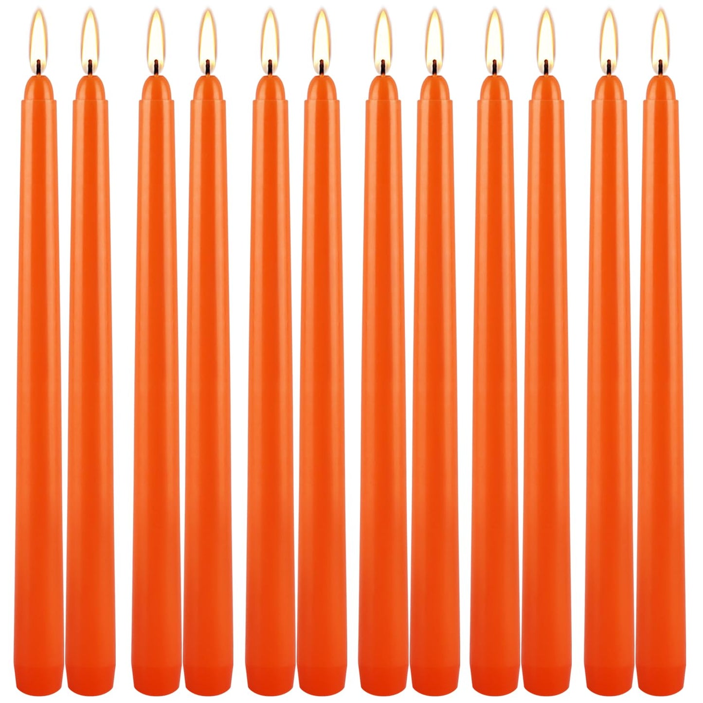10 Inch Orange Slender Taper Candles Set - 12 Pcs Dripless, Smokeless with Cotton Wick, Ideal for Halloween,Thanksgiving,Dinner, Weddings & Home Decor.