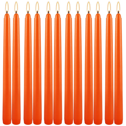 10 Inch Orange Slender Taper Candles Set - 12 Pcs Dripless, Smokeless with Cotton Wick, Ideal for Halloween,Thanksgiving,Dinner, Weddings & Home Decor.