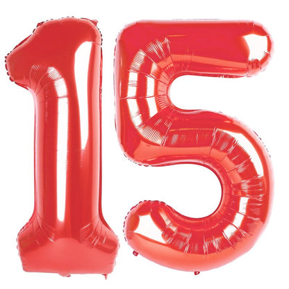 Red Number 15 Balloon 40 inch, 15 Number Balloons, 15th Red Birthday Decorations, 15 Year Old Girls Boys Party Supplies