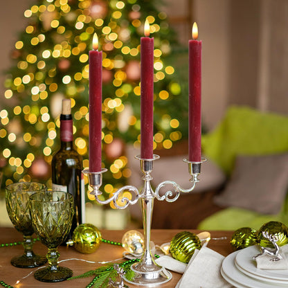 Wondise Flameless Taper Candles with Timer, 3 Pack Battery Operated LED Flickering Real Wax Red Candle for Christmas Wedding Dinner Decorations