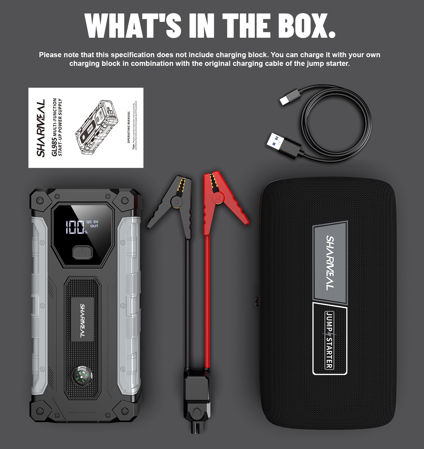 Sharmeal Car Jump Starter 4000A, Jump Starter Battery Pack for Up to 10.0L Gas and 8.0L Diesel Engines, 12V Portable Jump Box with LED Light