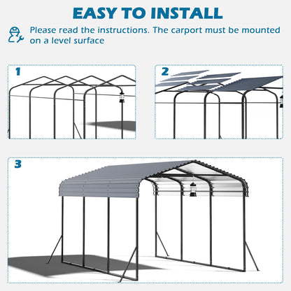 10x15 Carport Heavy Duty, Metal Carport with Galvanized Steel Roof, Metal Car Garage Multi-Use Shelter Outdoor Portable for Car, Boat, Pickup and Tractor