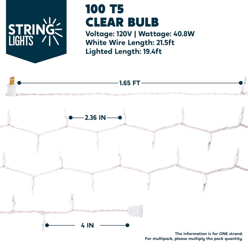 Joiedomi Christmas String Lights Indoor,100 Count Mini Warm Fairy Light Outdoor,21.4 FT Decor for Patio Dorm Classroom Bedroom Holiday Wedding Party Garland Birthday Valentines Day,White Wire
