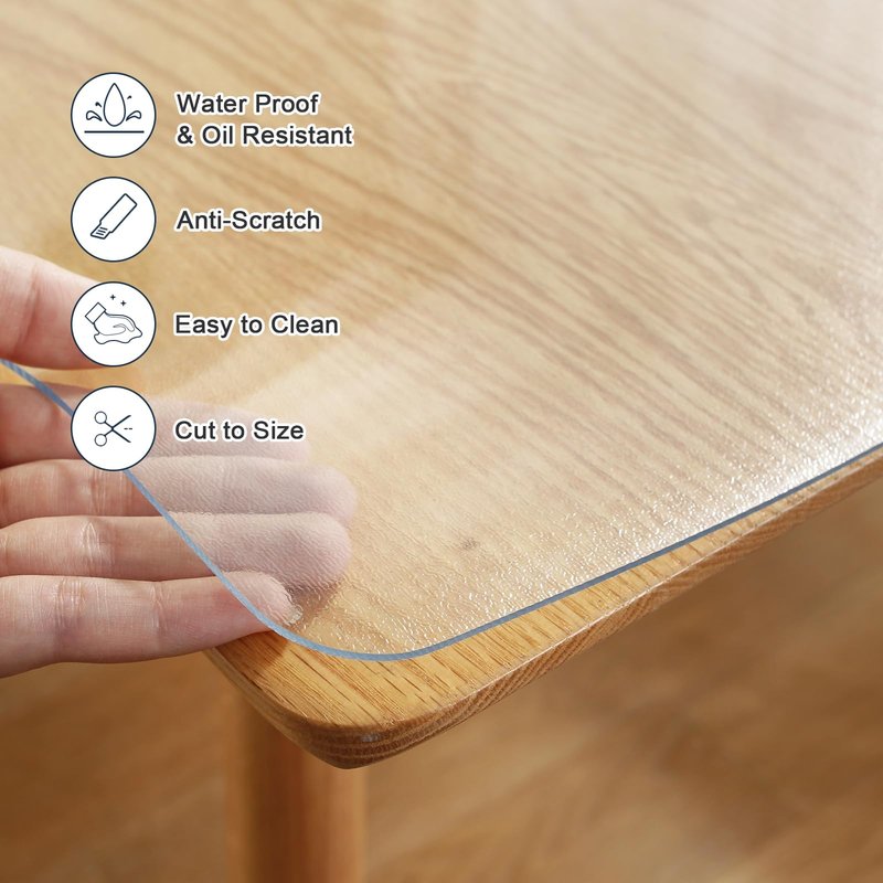 LovePads Frosted Table Cover Protector 44 x 72 Inch, 1.5mm Thick Plastic Table Cover, Table Protector for Dining Room Table, Waterproof Vinyl Tablecloth Table Pad Mat for Kitchen, Writing Desk