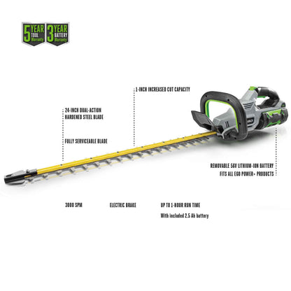 EGO POWER+ Hedge Trimmer Cordless, Electric Hedge Trimmer 24", Includes 56V 2.5Ah Battery and Charger - HT2411