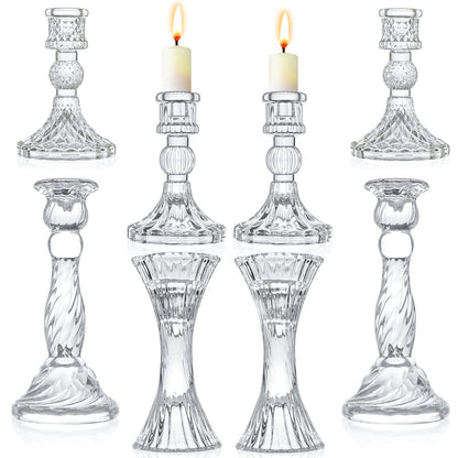 Glass Candlestick Holders - Set of 8 Clear Taper Candlestick Glasses,Crystal Candle,for All Formal Events,Candlelight Dinner,Wedding, Dinning, Party,Home Decoration