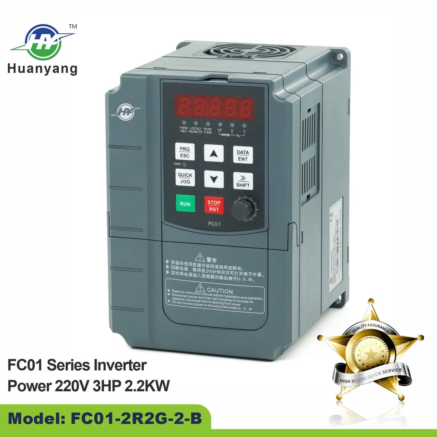 HUANYANG VFD Variable Frequency Drive,1 or 3 Phase Input, 3 Phase 0-400HZ Output, 2.2kW 3HP 220V 10A for Motor Speed Control,FC Series