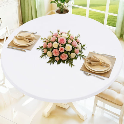 Moosfor Round Spandex Tablecloth, Elastic Fitted Waterproof Tablecloths for 18"-24" Tables, Stretch Washable Picnic Table Cover for Camping, Dining, Indoor and Outdoor, White
