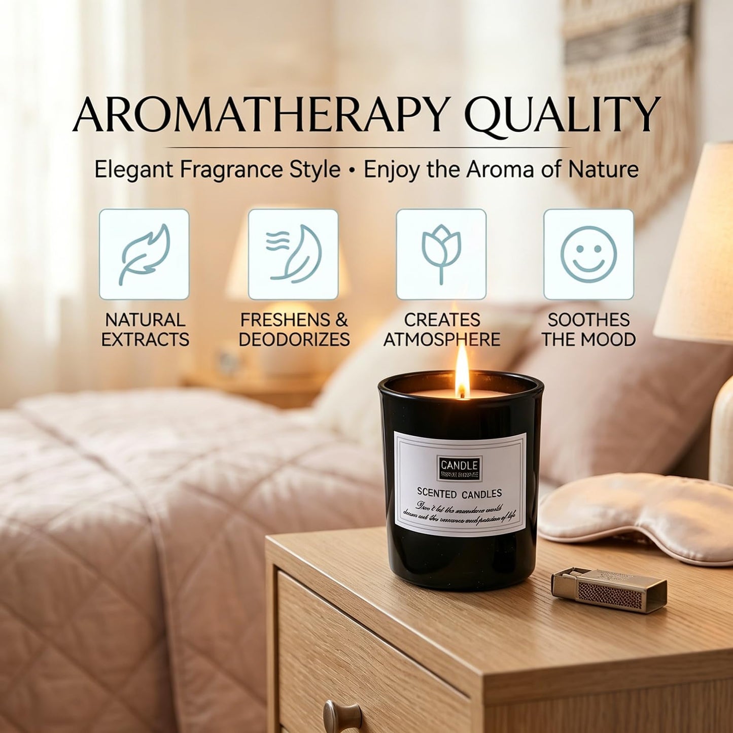 LAMKHOO Handmade Soy Wax Candle Set — Frosted Glass Jar, Smokeless Amber Woods Scent, 2-Pack Black & White, 4.5 Oz