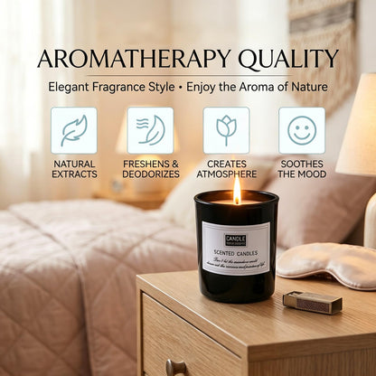 LAMKHOO Handmade Soy Wax Candle Set — Frosted Glass Jar, Smokeless Amber Woods Scent, 2-Pack Black & White, 4.5 Oz