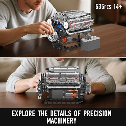Mould King 10088 V8 Engine Model Building Kit That Runs Build Your Own Mini Engine That Works STEM Toy Gift for Adults 14+ Teens DIY Mechanic Engineering Construction for Display (535 PCS)