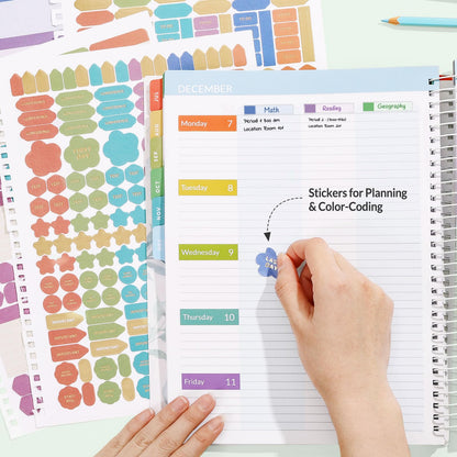 SUNEE Deluxe Teacher Planner 2026-2027, Lesson Planner Book with 7 Periods Jul 2026 - Jun 2027, 8.5" x 11" Weekly and Monthly Organizers with Colorful Tabs, Planning Stickers,120gms Paper, Full Leaf