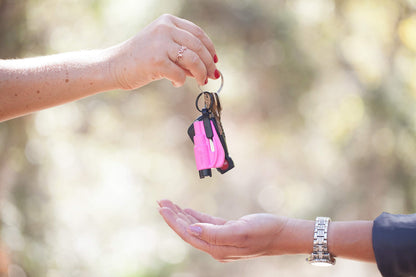 resqme The Original Emergency Keychain Car Escape Tool, 2-in-1 Seatbelt Cutter and Window Breaker, Made in USA, Pink - Compact Emergency Hammer
