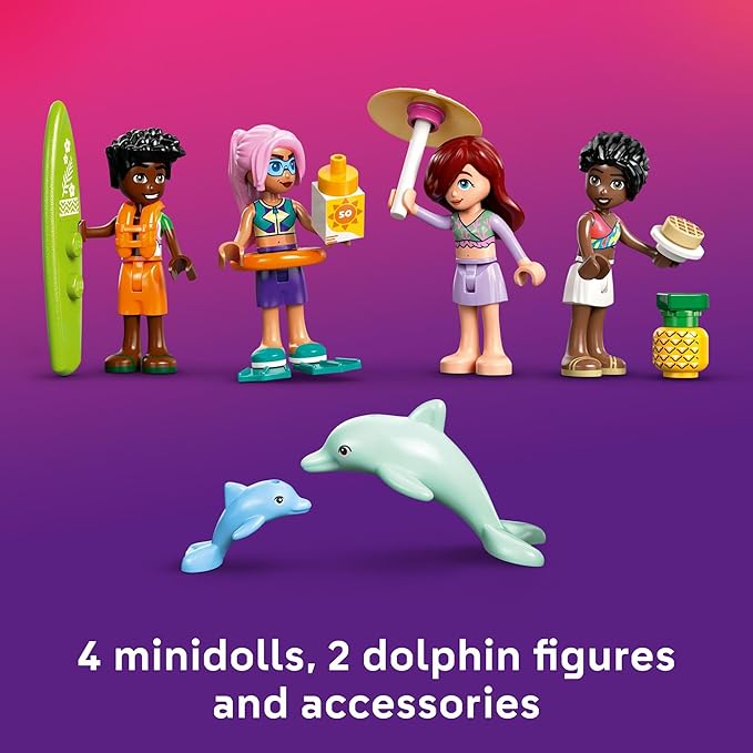 LEGO Friends Travel Boat Adventure Pretend Play Building Toy - Toy Boat Playset with Playful Dolphin Figurines and 4 Minidolls - Birthday Gift Idea for Girls and Boys Ages 8 and Up - 42664