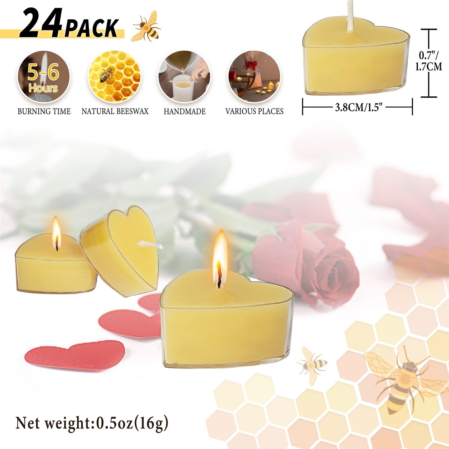 Gedengni Candlesticks Scented Tealight Candles,24pcs Heart-Shaped Tea Light Candles Natural Scent Tealight Candle Wax Handmade Candle Stciks for Spa Home Decor Women Gifts (T02-24HT)