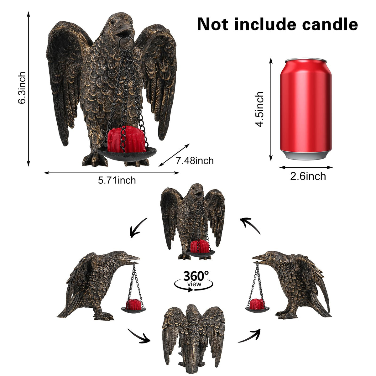 Halloween Decorations Spread Wings Raven Candle Holder Outdoor Garden Statue for Patio Decor Gothic Home Decor Half Gold