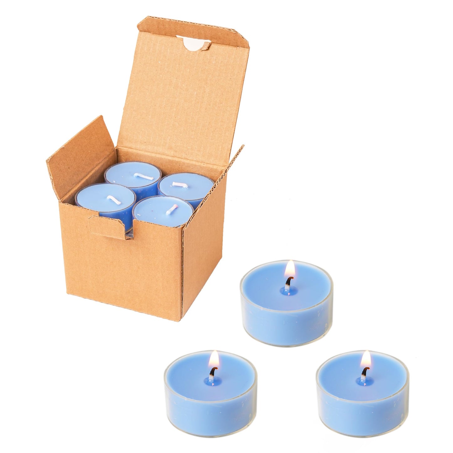 MUUFAZA 12 Unscented Natural Soy Tealight Candles in Clear Cups, 5H Long Clean Burning, Hand-Poured Blue Mini Tea Candle Set for Parties, Spa, Meditation, Gift, Holiday, Emergency, Home Decor