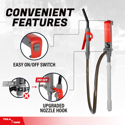 TERA PUMP [2PK] TREP01-T Multipurpose Battery Powered Fuel Pump with Quick Stop Nozzle for E85, Diesel, DEF, Kerosene - Gas Liquid Transfer Pump with Telescopic Suction (2.6 GPM, 360 Swivel Nozzle)