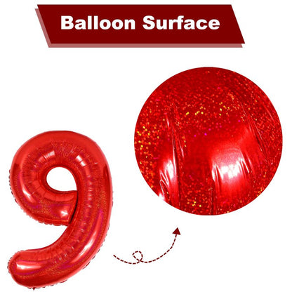 Laser Red 9 Balloon, Number Balloons 40 Inch, 9th Giant Birthday Decorations for Girls,19th 29th Party Decorations Supplies, Number 9 Balloon