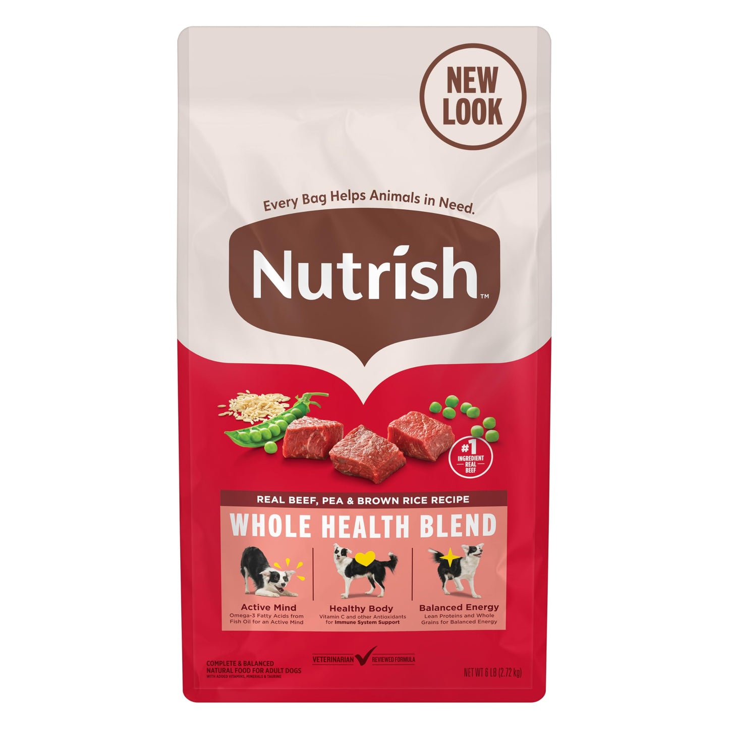 Nutrish Dry Dog Food, Real Beef, Pea & Brown Rice Recipe Whole Health Blend for Adult Dogs, 6 lb. Bag (Rachael Ray)