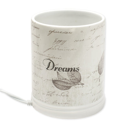 Elanze Designs Dream Bigger Actions Louder Faith Stronger Grey Leaves White Ceramic Stone Jar Warmer