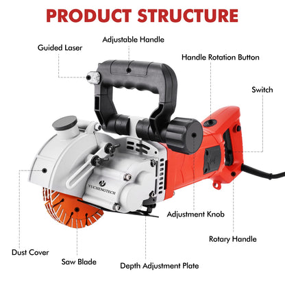 YUCHENGTECH 4800W Wall Groove Cutting Machine Chaser 110V Wall Chaser Cutting Machine Electric Wall Chaser Grooving Cutting Machine Wall Grooving Cutter Machine With Infrared Sighting Line
