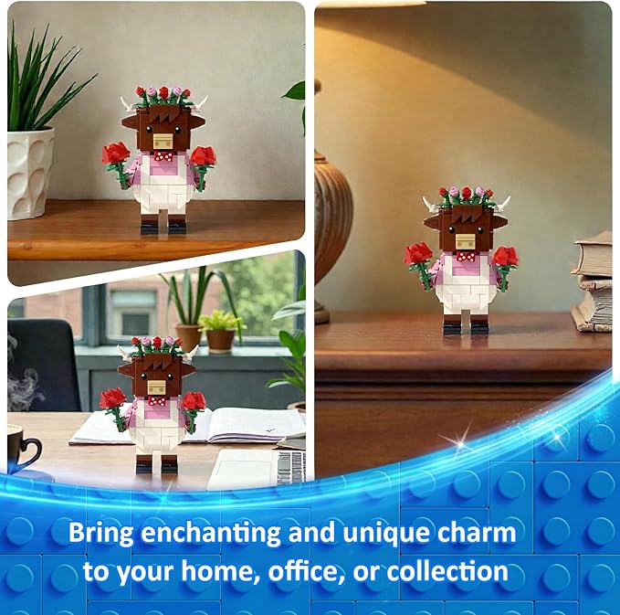 Highland Cow Building Blocks Set Collectible Animal Building Toy Creative Scottish Cow with Roses Brick Set for Adults &amp Kids(Age 3+) DIY Home Office Decor STEM Education-Gift Ideas