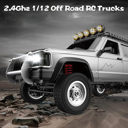 Goolsky RC Rock Crawler 1:12 Scale Remote Control Car 4WD Off Road RC Truck 2.4Ghz All Terrains Climbing Vehicle RC Car with LED Lights for Adults Include 2 Batteries (Silver)