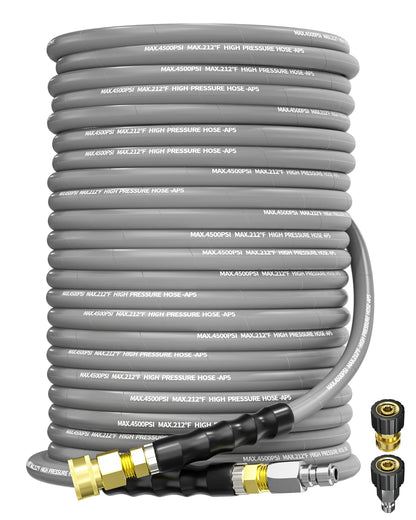KARHDIR Pressure Washer Hose 125FT 3/8" for Cold and Hot Water 212°F, with Swivel Quick Connect, 4500PSI Kink Resistant Grade Steel Wire Braided, Power Washer Hose With 2pcs M22-14mm Adapter