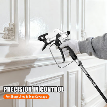 Airless Paint Sprayer - High Efficiency Thinning-Free Electric Spray Gun with Brass Nozzles & Extension Rod, Minimal Overspray for Home Interior/Exterior (Silver)