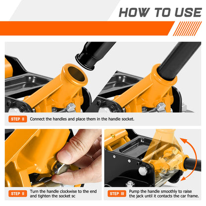 PM PERFORMOTOR Low Profile Hydraulic Trolley Service/Floor Jack, 4 Ton (8000 lbs) Capacity, Lifting Range 4.5"-20", Orange,PM-TOL-FJ40-OG