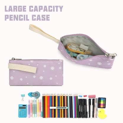 Flowers School Backpack for Girls, 3PCS Bookbags Set with Lunch Box Pencil Pouch Elementary Middle School Bag Laptop Back Packs (Daisy Purple)