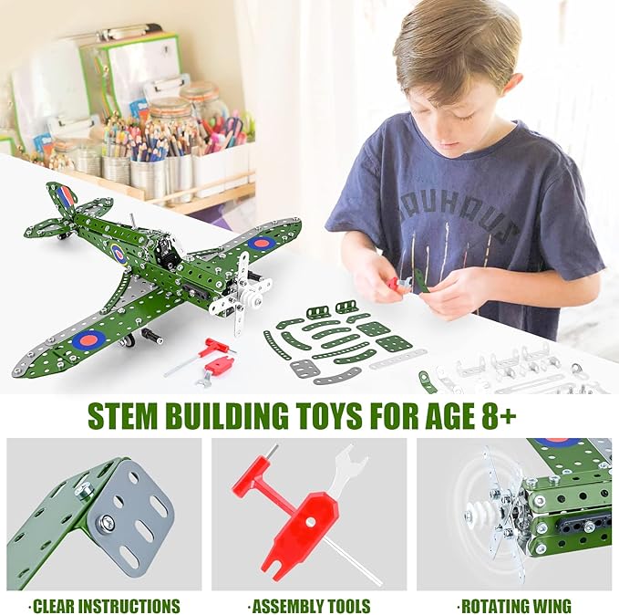 STEM Building Toys Model Airplane Kits for Boys 8-12Airplane Model Scale 1:32 Metal Building KitErector Sets Model Planes for Kids 8-12Best Airplane Gifts for Hurricane Fighter Fans