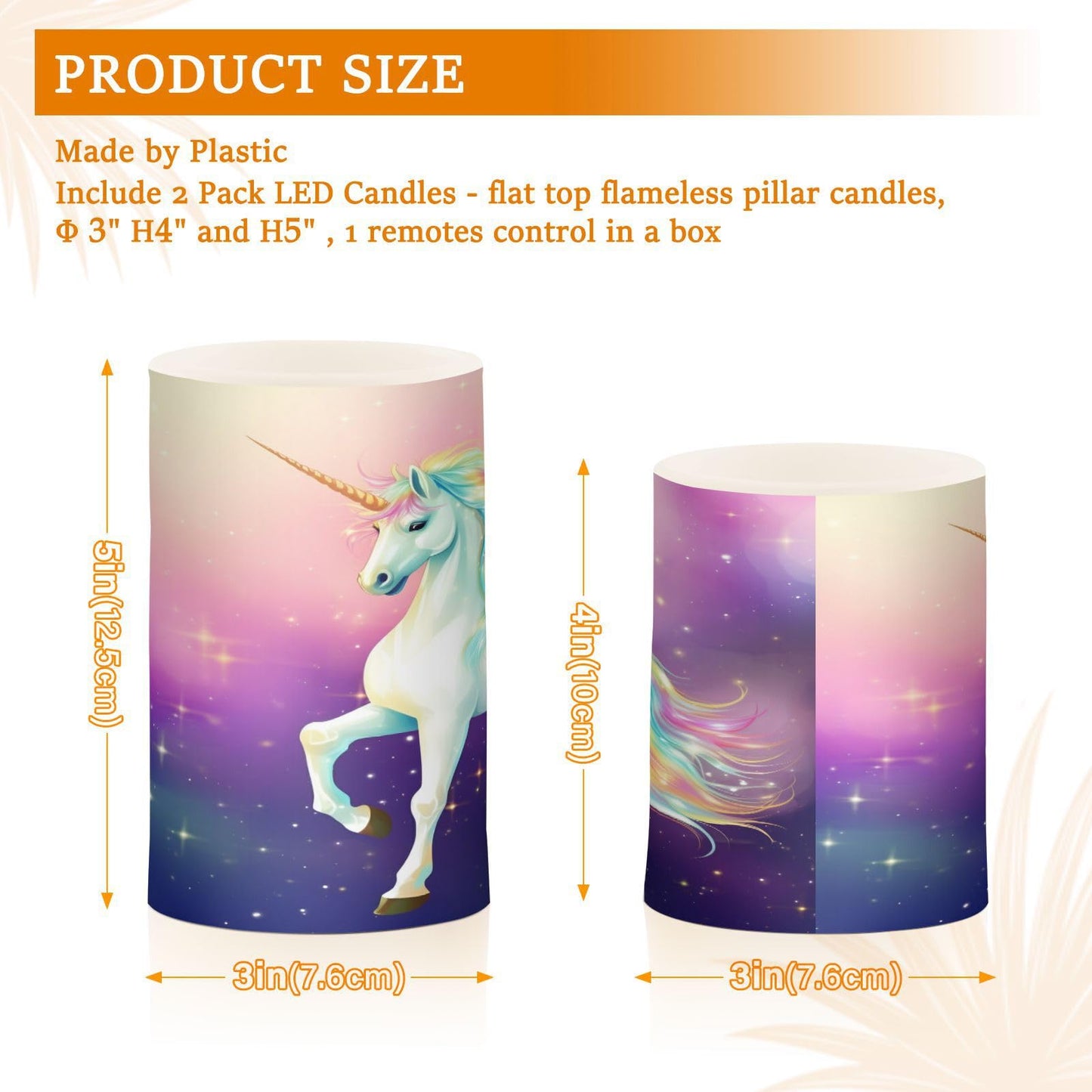 Lights Flameless Candles Rainbow Fairy Unicorn Stars Pillar Candles Set of 2 Battery Operated Remote Control Warm Lights Home Decor