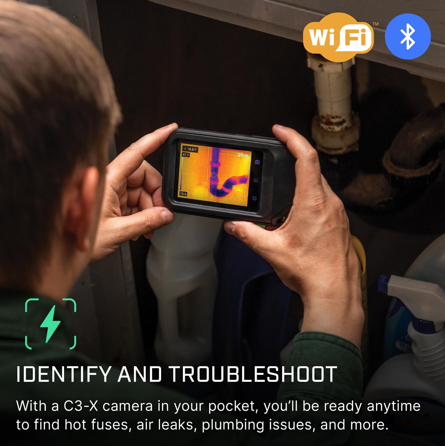 FLIR C3-X Compact Thermal Imaging Camera with WiFi, High Resolution Infrared Imager for Inspection, Electrical, Mechanical, Building, and HVAC Applications