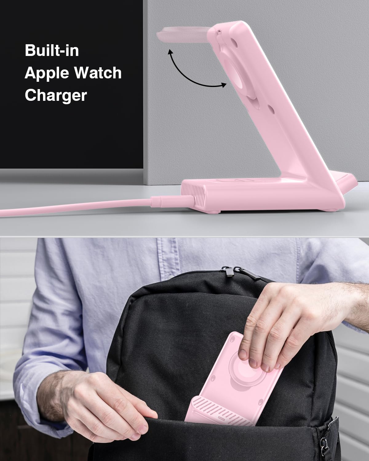 Wireless Charging Station,3 in 1 Charging Stand Made for Apple Watch Ultra 11 10 9 8 7 6 SE 5 4 3,Fast Wireless Charger Made for iPhone 17/Air/16/15/14/13/12,for AirPods Pro(with Adapter) (Black)