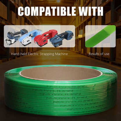 NVOYAJUAN 5/8" x.034 x3800ft Polyester (PET) Strapping Roll of 16"x6" Core Size 1450lbs Break Strength Green