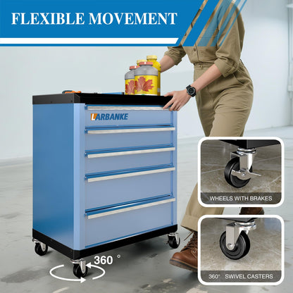LARBANKE 5-Drawer Rolling Tool Chest with 360° Wheels and Lock&Keys,Tool Cabinet with Non-slip Pearl Cotton Mat and Multifunctional Countertop,Connecting Rods Can Be Connected with 7-Drawer Tool Chest