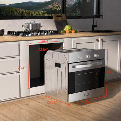 Empava Built-In Electric Single Wall Oven 24 inch with Convection and Rotisserie 6 Cooking Modes, Knob Control, Stainless Steel
