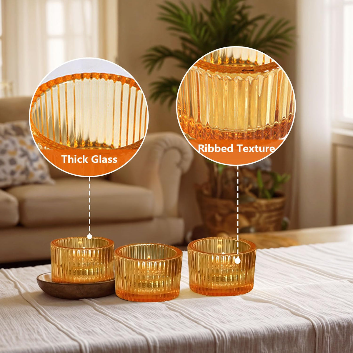 JOYIT Gold Votive Candle Holders Bulk Set of 4, Tealight Candle Holder for Wedding Table Centerpiece, Glass Small Candle Holders for Birthday Party, Valentine's Day, Home Decor (2''X 1.4'')