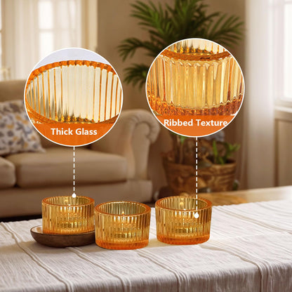 JOYIT Gold Votive Candle Holders Bulk Set of 4, Tealight Candle Holder for Wedding Table Centerpiece, Glass Small Candle Holders for Birthday Party, Valentine's Day, Home Decor (2''X 1.4'')