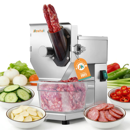 Newhai Commercial 3mm Sausage Garlic Slicer, 200W Electric Ham Slicing Machine with Automatic Feed Stainless Steel Meat & Vegetable Cutter for Sausage, Carrot, Smoked Pork (3mm)