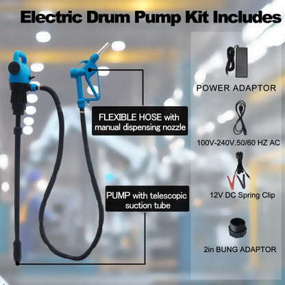 NimRay 120V AC / 12V DC Electric Drum Pump, 55 Gallon Barrel Fuel Pumps with 2-Inch Bung Adapter with Supply 34 in-49 inTelescoping Suction Tube 5 GPM Flow Rate for DEF, Diesel, Water, Antifreeze