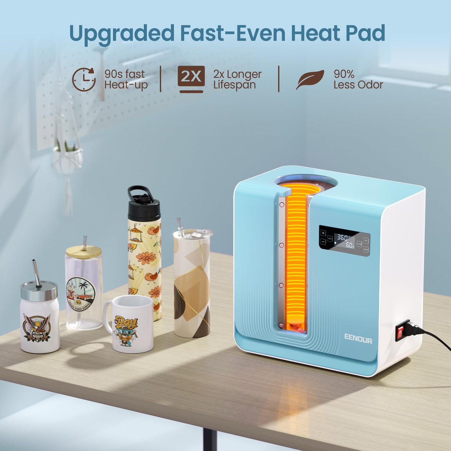 EENOUR Auto Tumbler Heat Press Machine, Automatic Rotating Tumbler Press, Pressure Setting Mug Press for Seamless Print, Even Heating Cup Press, for 11-32oz Sublimation Tumblers, Mugs, Glasses