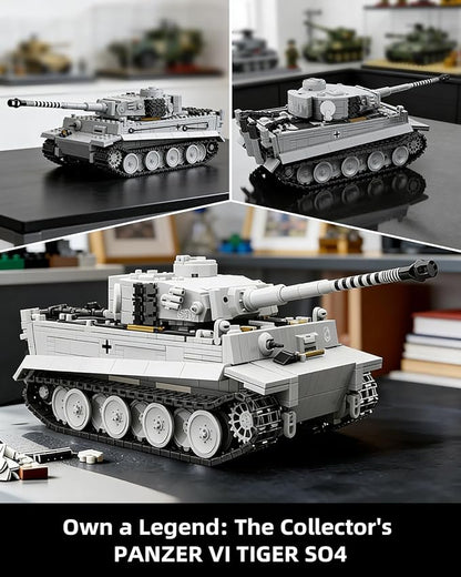 1:28 WW2 Tiger Heavy Tank Army Toy Building Sets 1544 PCS Panzer VI Tiger SO4 Military Vehicle Model Building Kits Collectible Birthday Gifts for Military Fans Adults Men Teen Boys Age 14+