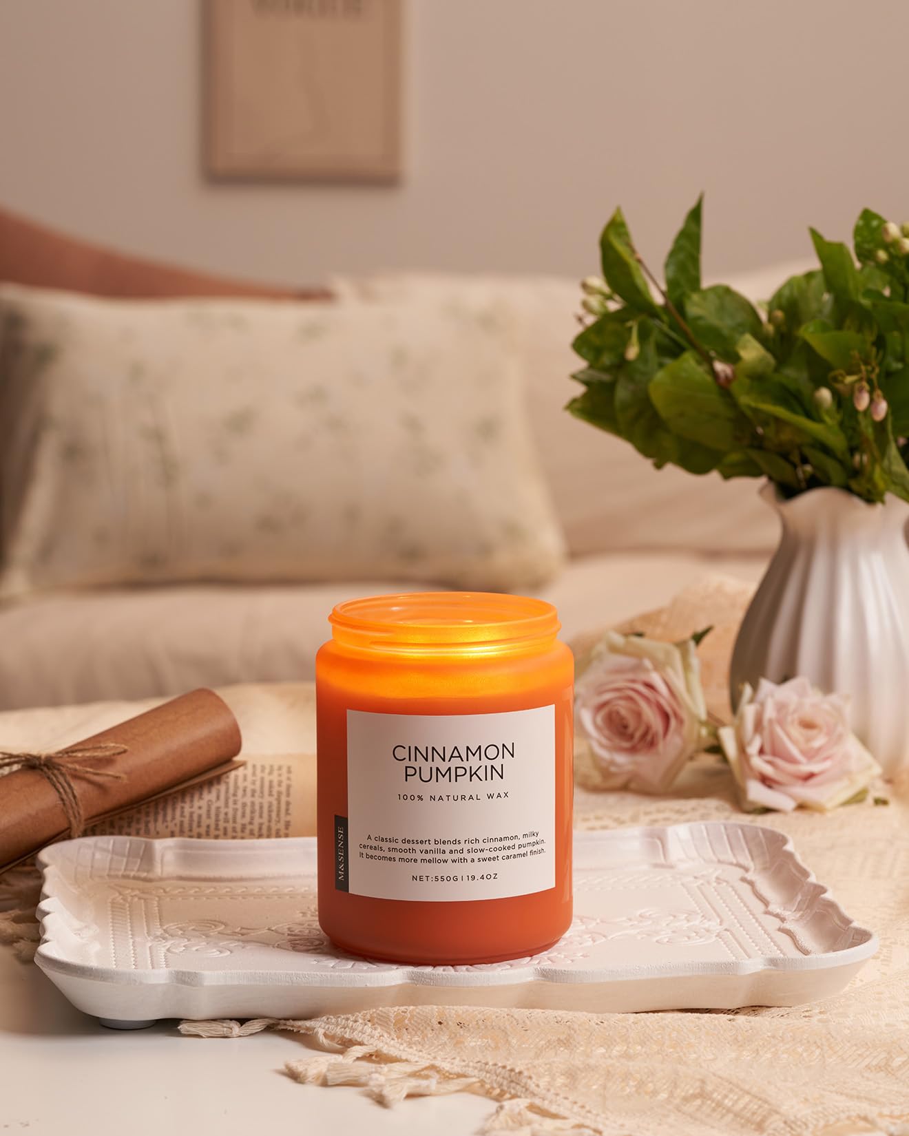 M&SENSE Ceylon Cinnamon Pumpkin Scented Candles, Soy Natural Candles 110 Hours Long Lasting Slow Burning Candle for Easter Holiday Gifts